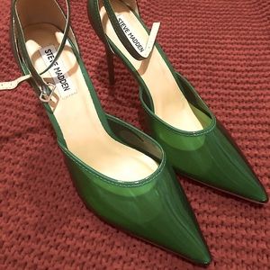 Green Steve Madden Moxxi Clear Pointed Toe Pumps